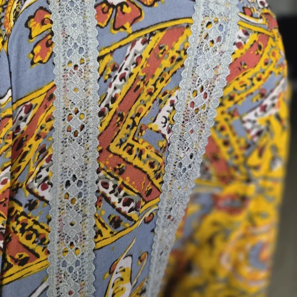 Anthropologie Tiny Boho  Yellow and Blue Long Sleeve Dress Size L - Picture 5 of 7